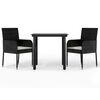 vidaXL 3 pcs conjunto de jantar p/ jardim c/ almofad&otilde;es vime PE preto