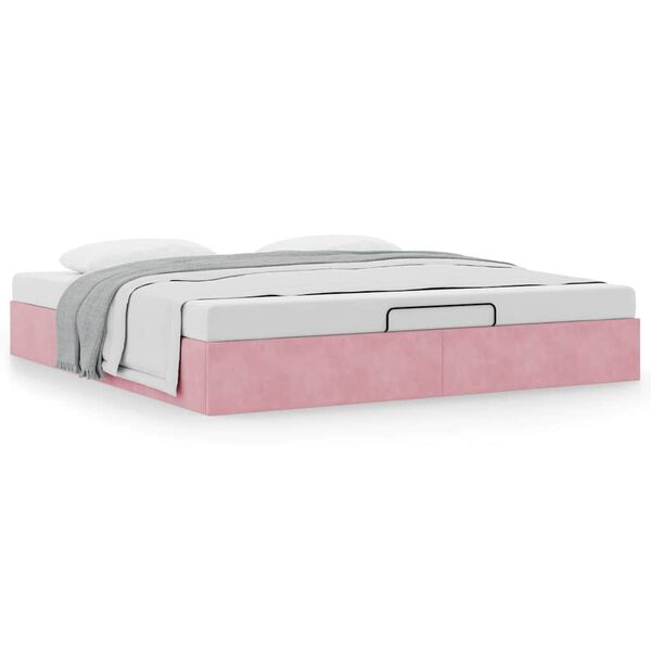 vidaXL Estrutura de cama otomana sem colch&atilde;o 160x200 cm veludo rosa