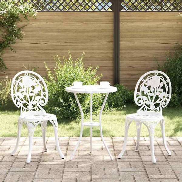 vidaXL Conjunto Bistro de Jardim 3 pcs Branco Alum&iacute;nio