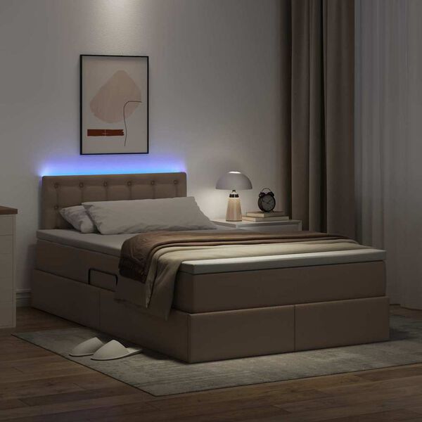 vidaXL Cama com arruma&ccedil;&atilde;o e LED com colch&atilde;o Cappuccino 120 x 200 cm