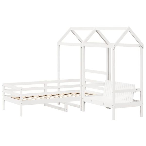 vidaXL Conj. sof&aacute;-cama e banco c/ telhado 90x190cm pinho maci&ccedil;o branco