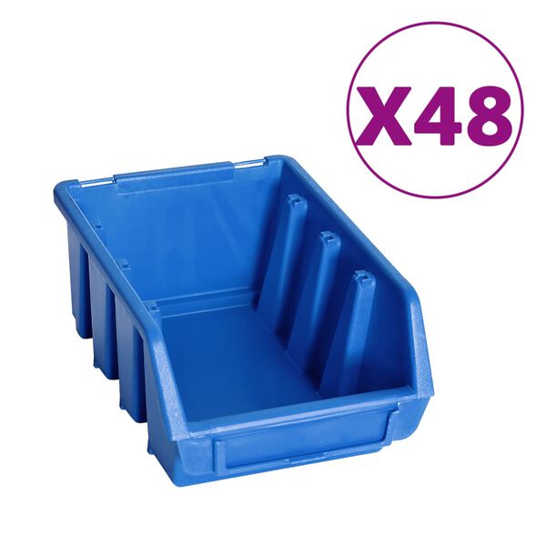 vidaXL 128 pcs Kit caixas arruma&ccedil;&atilde;o com pain&eacute;is de parede azul e preto