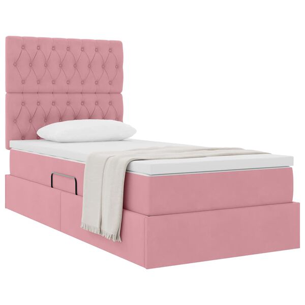 vidaXL Cama com arruma&ccedil;&atilde;o e colch&atilde;o Rosa 90 x 190 cm Veludo