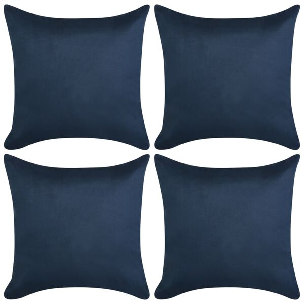 vidaXL Capa almofada de camurça sintética 4 pcs 80x80 cm azul marinho