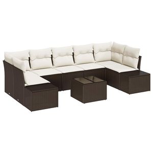 vidaXL Conjunto de Sof&aacute; de Jardim 8 pcs Marrom e Creme vime PE