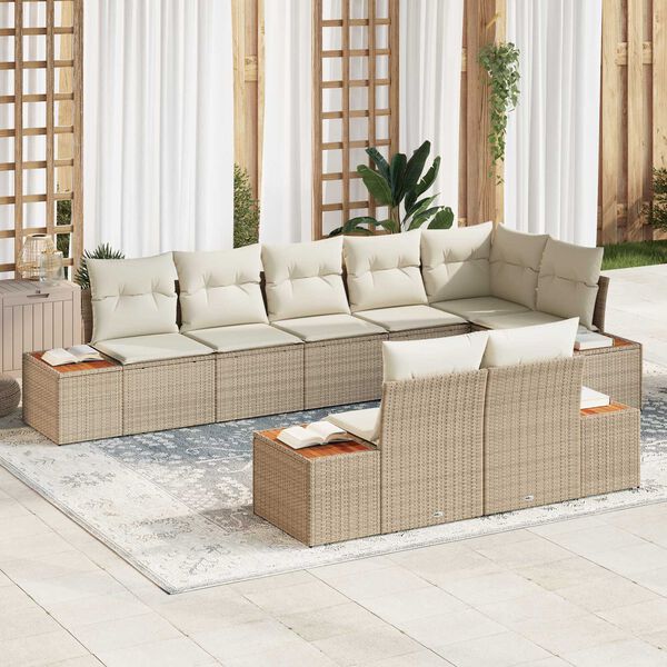 vidaXL Conjunto de Sof&aacute; de Jardim 8 pcs Bege Rattan Sint&eacute;tico