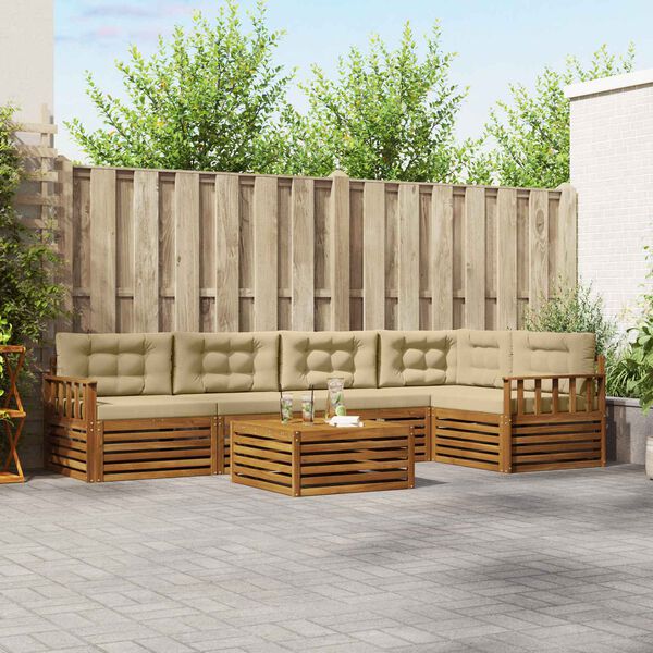 vidaXL Conjunto de Sof&aacute;s para Exterior 6 pcs Natural e Bege