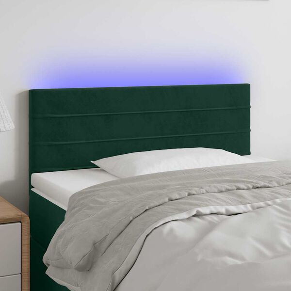 vidaXL Cabeceira de cama c/ luzes LED veludo 80x5x78/88cm verde-escuro