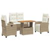 vidaXL 4 pcs conjunto de jantar p/ jardim c/ almofad&otilde;es vime PE bege