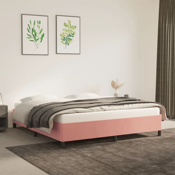 vidaXL Estrutura de cama 160x200 cm veludo rosa