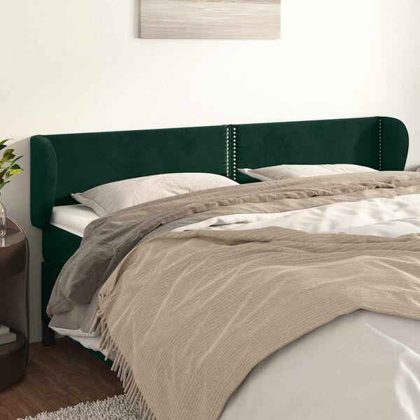 vidaXL Cabeceira de cama c/ abas veludo 163x23x78/88cm verde-escuro