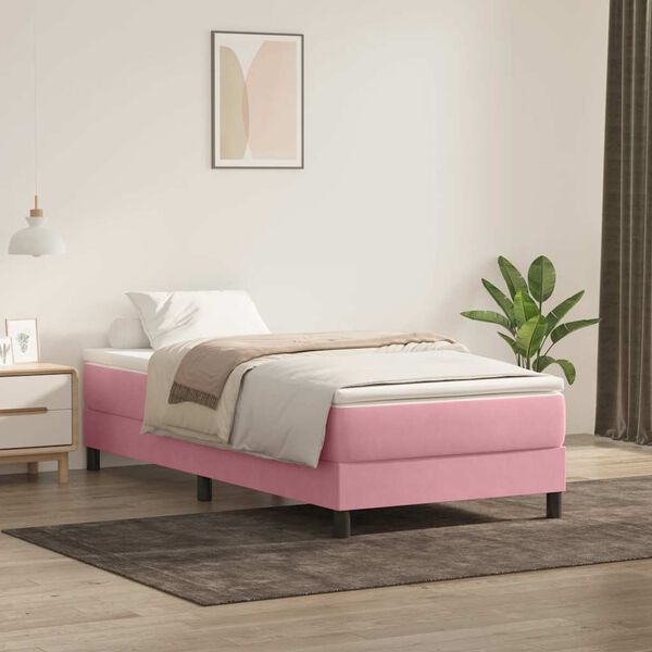 vidaXL Cama com molas/colch&atilde;o 80x220 cm veludo rosa