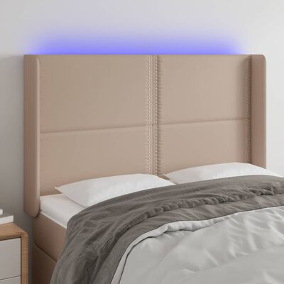 vidaXL Cabeceira cama c/ LED couro artif. 147x16x118/128 cm cappuccino
