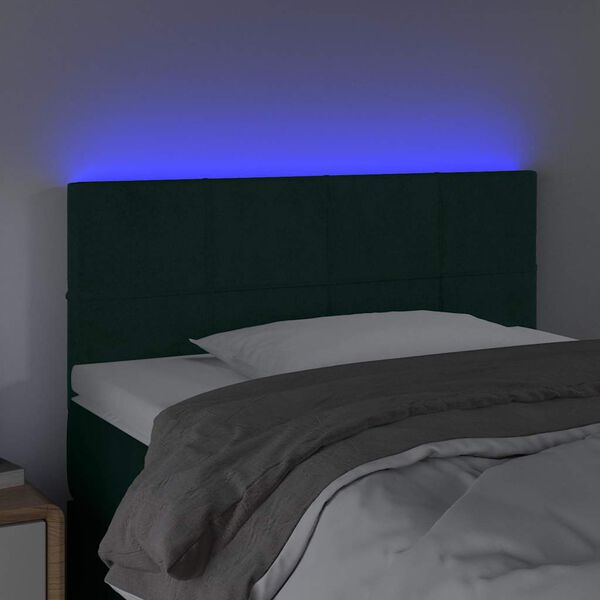 vidaXL Cabeceira de cama c/ luzes LED veludo 80x5x78/88cm verde-escuro