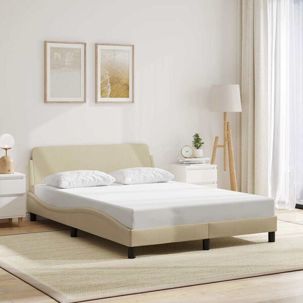 vidaXL Estrutura de cama Dover 140x190 cm tecido cor creme