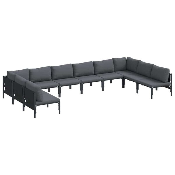 vidaXL Conjunto de Sof&aacute; de Jardim com almofada 10 pcs Preto A&ccedil;o
