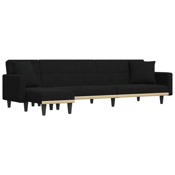 vidaXL Sof&aacute;-cama em forma de L 275x140x70 cm tecido preto