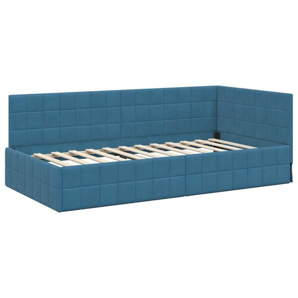 vidaXL Estrutura de Cama de Canto Azul 90 cm x 200 cm Veludo