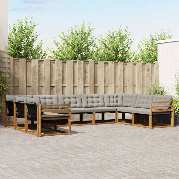 vidaXL Conjunto de Sof&aacute;s para Exterior 9 pcs Cinza Natural e Claro