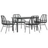 vidaXL Conjunto de jantar jardim 5 pe&ccedil;as almofadas vidro vime PE preto