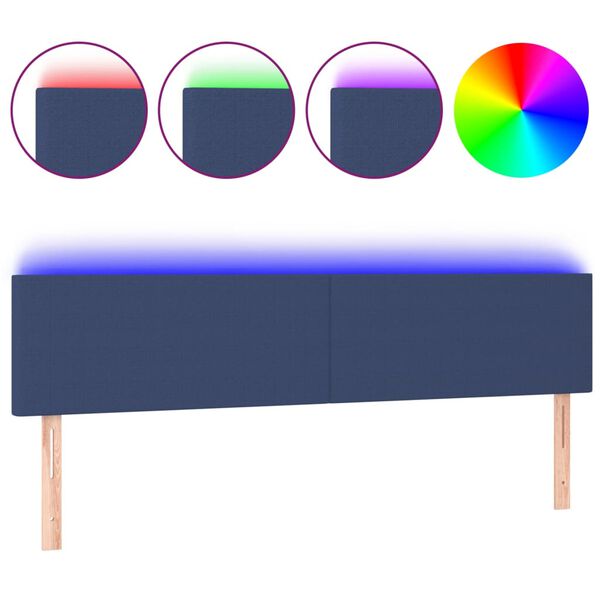vidaXL Cabeceira de cama c/ luzes LED tecido 200x5x78/88 cm azul