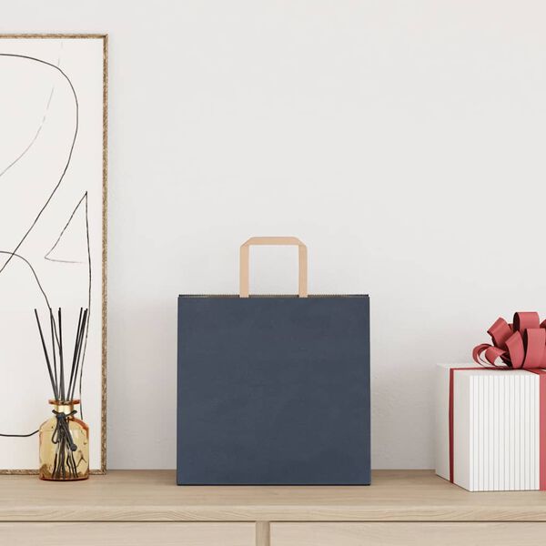 vidaXL Sacos de papel 50 unid com al&ccedil;as azul 26x17x25 cm