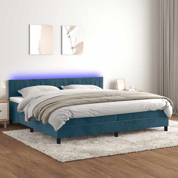 vidaXL Cama box spring c/ colch&atilde;o/LED 200x200 cm veludo azul-escuro