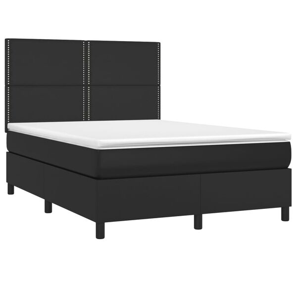 vidaXL Cama box spring c/ colch&atilde;o/LED 140x200cm couro artificial preto