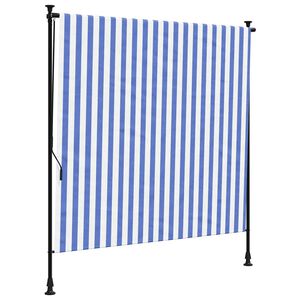 vidaXL Estore de rolo para exterior 200x270cm tecido/a&ccedil;o azul e branco