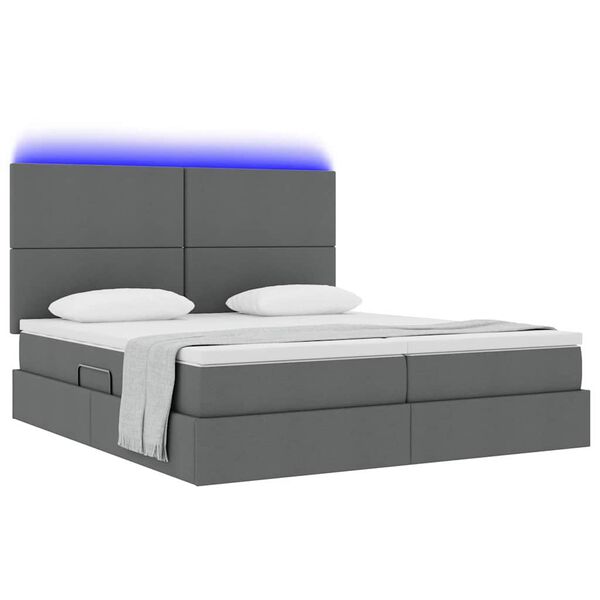 vidaXL Cama com luzes de tira LED Cinza Escuro 200 x 200 cm tecido