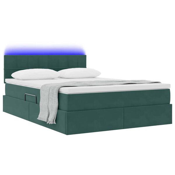 vidaXL Cama com arruma&ccedil;&atilde;o e LED Verde Escuro 140 x 200 cm Veludo