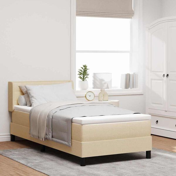 vidaXL Cama Box com colch&atilde;o com cabeceira Creme 200 x 90 cm Poli&eacute;ster