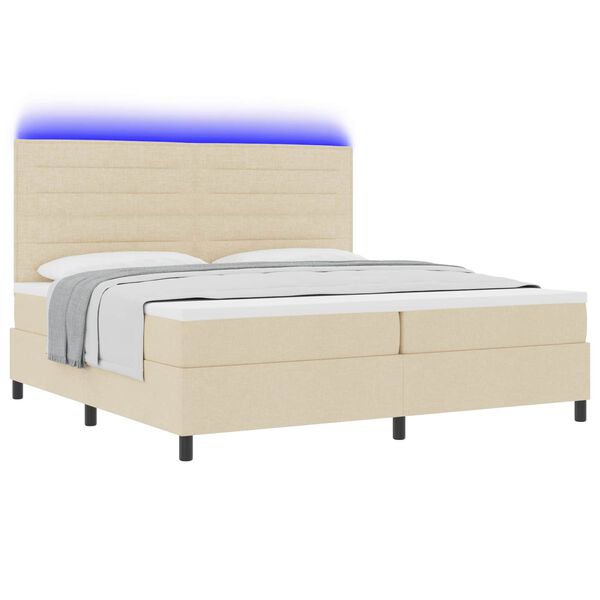 vidaXL Cama Box com colch&atilde;o com led Creme 200 x 200 cm tecido