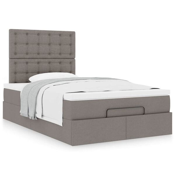 vidaXL Estrutura de cama otomana com colch&atilde;o 120x190cm tecido cinzento