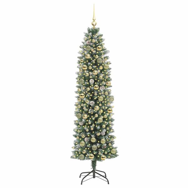 vidaXL &Aacute;rvore Slim de Natal Artificial Verde e Branco 180 cm