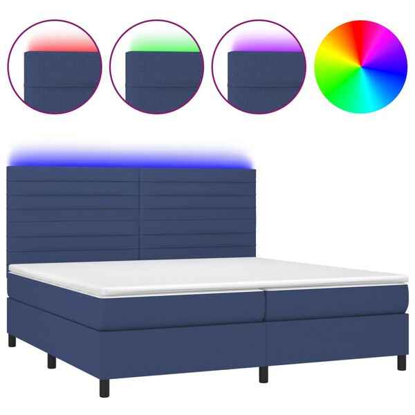vidaXL Cama box spring c/ colch&atilde;o e LED 200x200 cm tecido azul