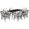 vidaXL 7 pcs conjunto de jantar p/ jardim c/ almofad&otilde;es vime PE preto
