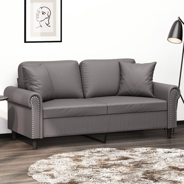 vidaXL Sof&aacute; 2 lugares + almofadas decorativas 140cm couro artif. cinza