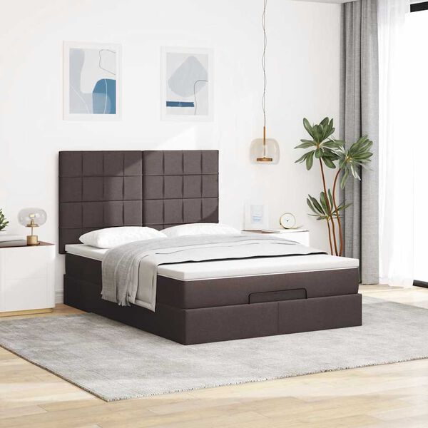 vidaXL Estrutura cama otomana colch&atilde;o 140x200cm tecido castanho escuro