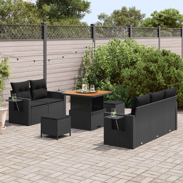 vidaXL Conjunto de Sof&aacute; de Jardim com almofada 8 pcs Preto vime PE