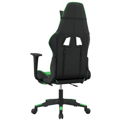 vidaXL Cadeira gaming massagens c/ apoio pés couro artif. preto/verde