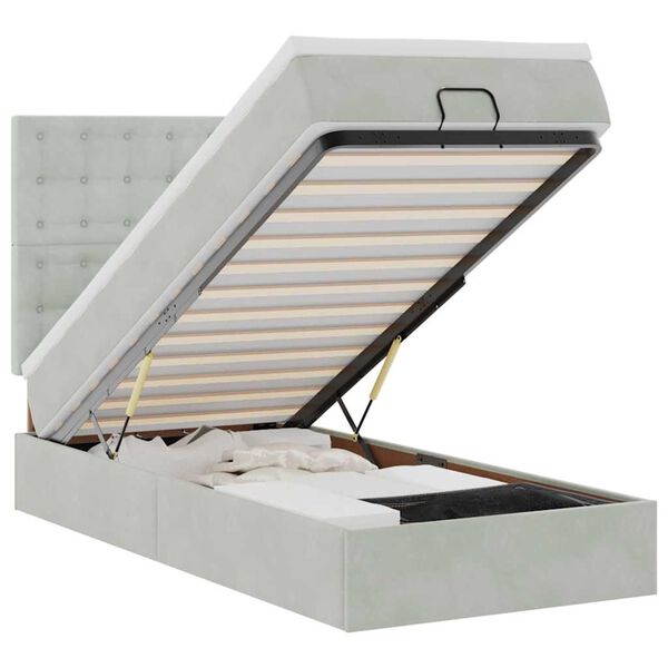 vidaXL Estrutura cama otomana colch&otilde;es 90x200 cm veludo cinzento claro