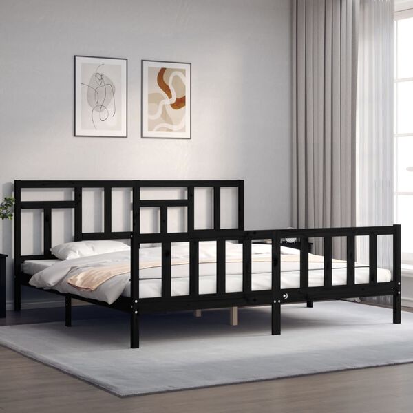 vidaXL Estrutura de cama com cabeceira 200x200 cm madeira maciça preto