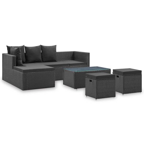 vidaXL 4 pcs conjunto lounge de jardim c/ almofadões vime PE preto