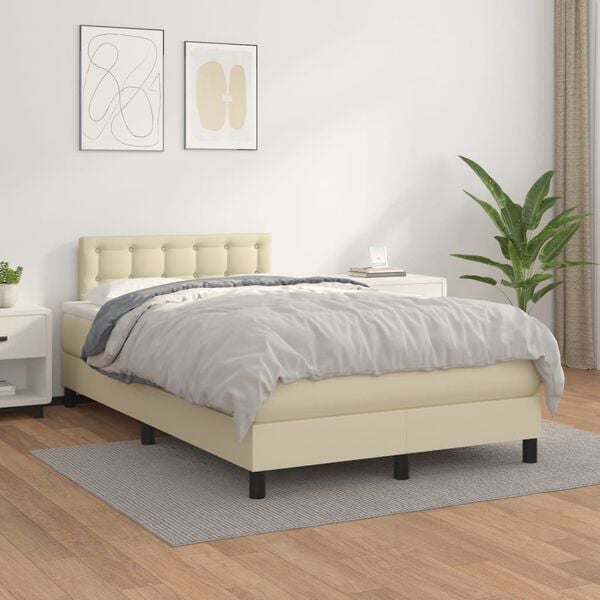 vidaXL Cama com molas/colch&atilde;o 120x200 cm couro artificial cor creme
