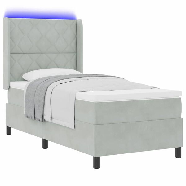 vidaXL Cama Box com colch&atilde;o com led Cinzento-claro 90 x 190 cm Veludo