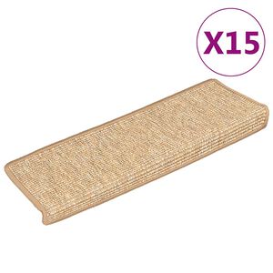 vidaXL Tapetes de escada 15 pe&ccedil;as 65x21x4 cm marrom claro com borda retangular