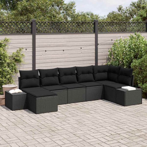 vidaXL Conjunto de Sof&aacute; de Jardim com almofada 7 pcs Preto vime PE