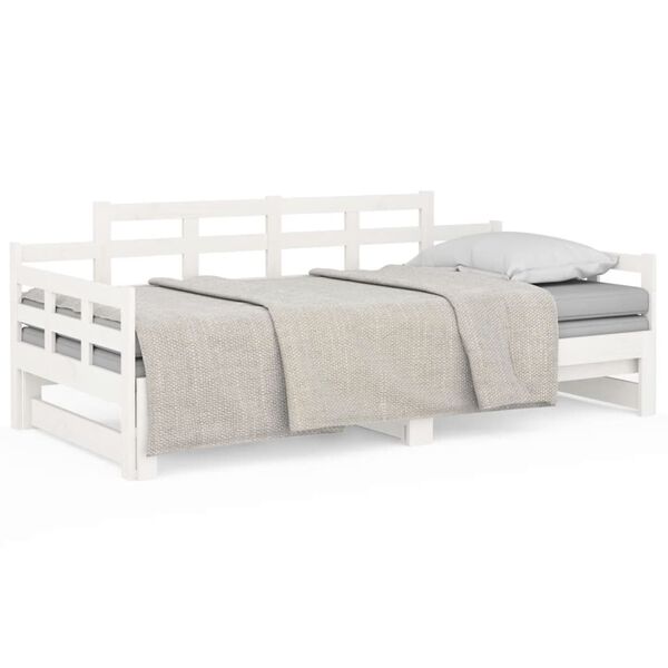 vidaXL Estrutura sofá-cama de puxar pinho maciço branco 2x(90x190) cm