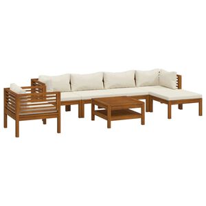 vidaXL 7 pcs conjunto lounge jardim c/ almofad&otilde;es creme ac&aacute;cia maci&ccedil;a